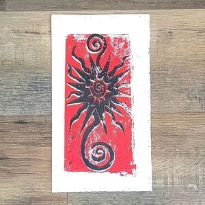 Original acrylic unsigned grunge sun artwork 8.5"X15"